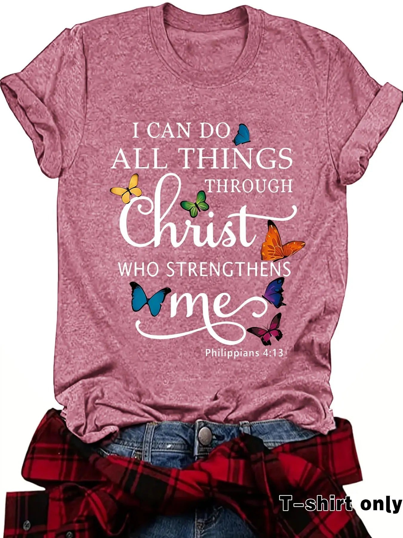 Women's Letter & Butterfly Print Round Neck Tee, Casual Short Sleeve Crew Neck T-shirt for Summer, Women's Top for Daily...