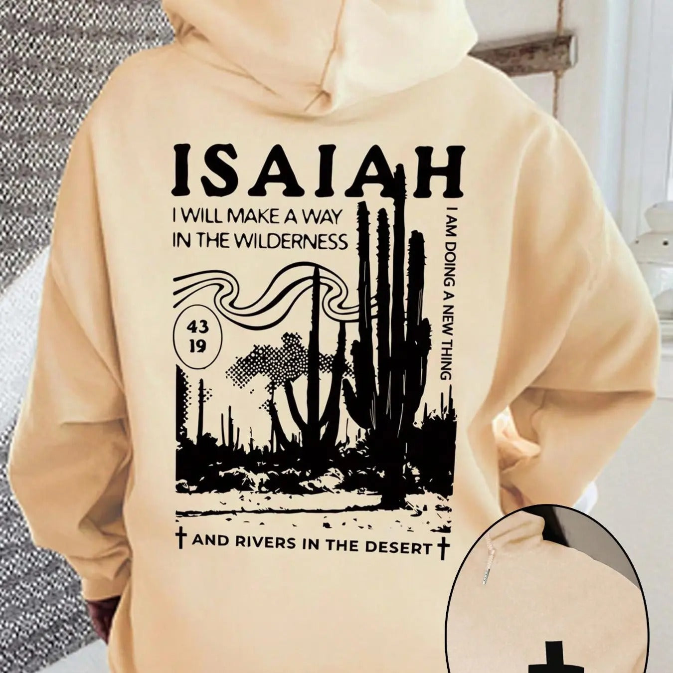 Women's Letter & Cactus Print Drop Shoulder Hoodie, Fashion Casual Drawstring Pocket Hooded Sweatshirt for Daily Holiday...