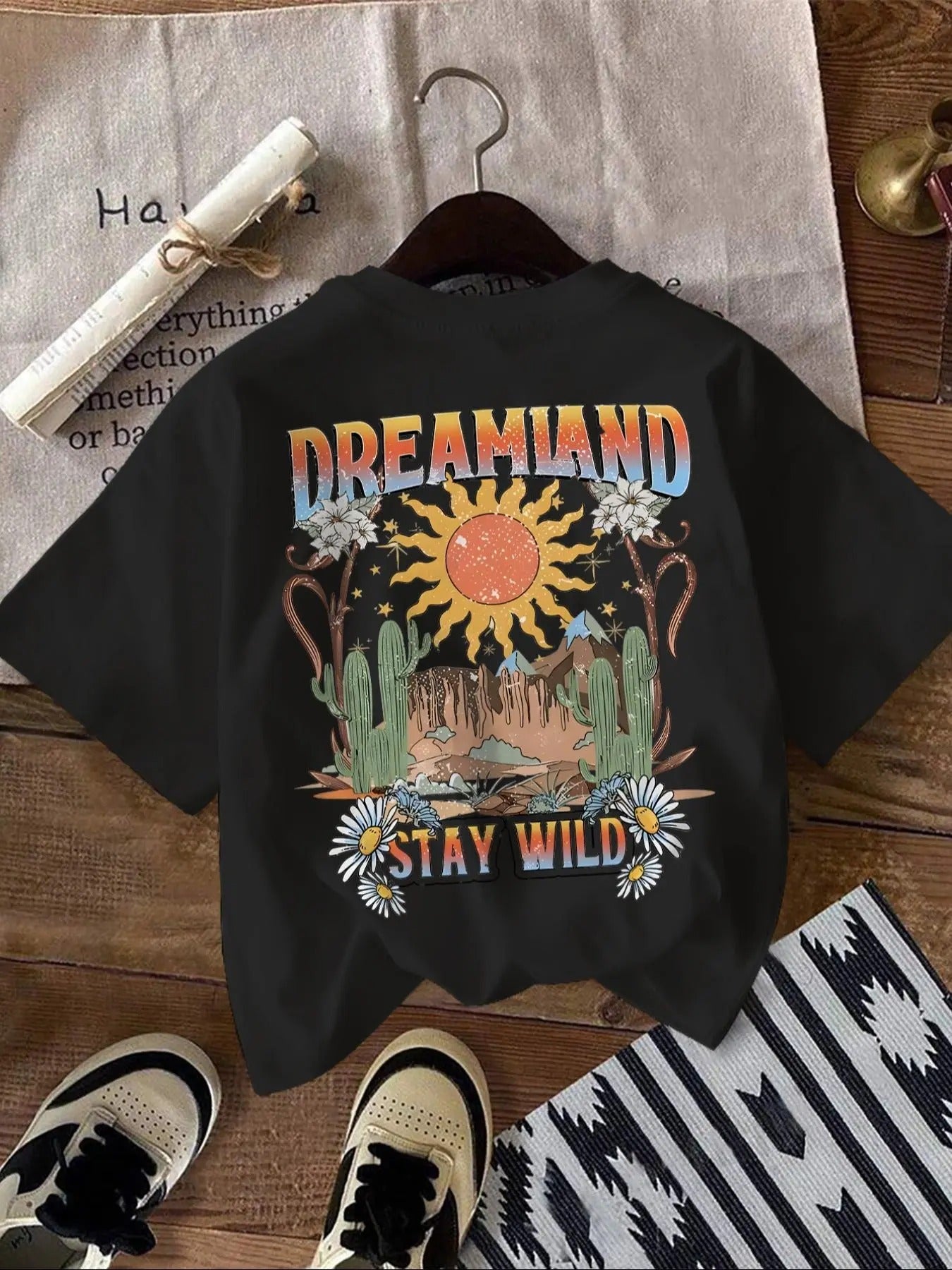 Women's Letter & Cactus Print Round Neck Tee, Trendy Casual Short Sleeve T-shirt for Daily Wear, Ladies All Seasons...