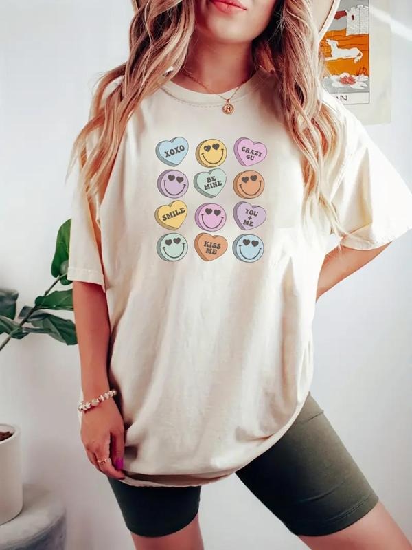 Women's Letter & Capsule Print Round Neck Tee, Casual Short Sleeve Crew Neck T-shirt for Daily Wear, Ladies Clothes for...
