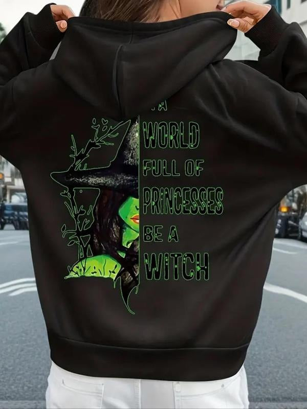Women's Letter & Cartoon Figure Print Drawstring Pocket Hoodie, Casual Drop Shoulder Long Sleeve Hooded Sweatshirt,...