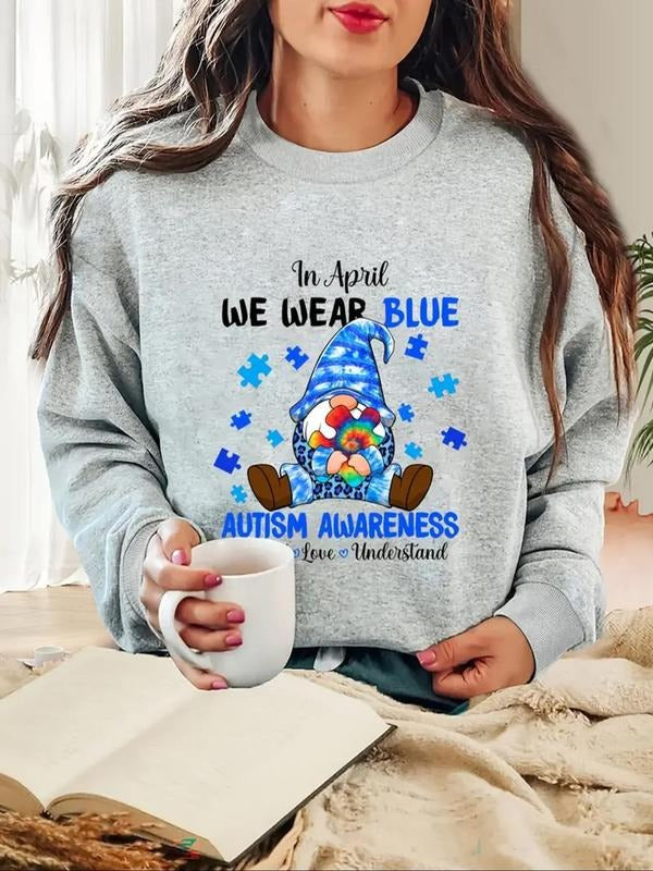 Women's Letter & Cartoon Print Drop Shoulder Sweatshirt, Casual Long Sleeve Round Neck Pullover for Daily Wear, Ladies...