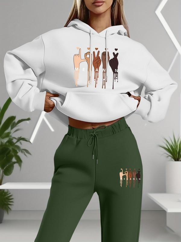 Women's Letter & Cartoon Print Hooded Sweatshirt Set, Long Sleeve Fitted Casual, Spring Fall Fashion Clothing T-Shirts,...