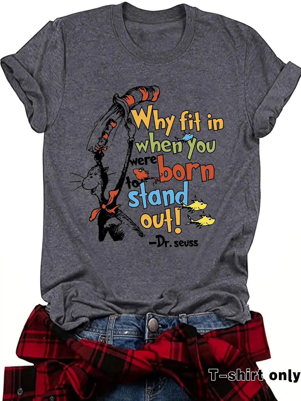 Women's Letter & Cartoon Print Round Neck Tee, Casual Short Sleeve Crew Neck T-shirt for Summer, Fashion Women's Top for...