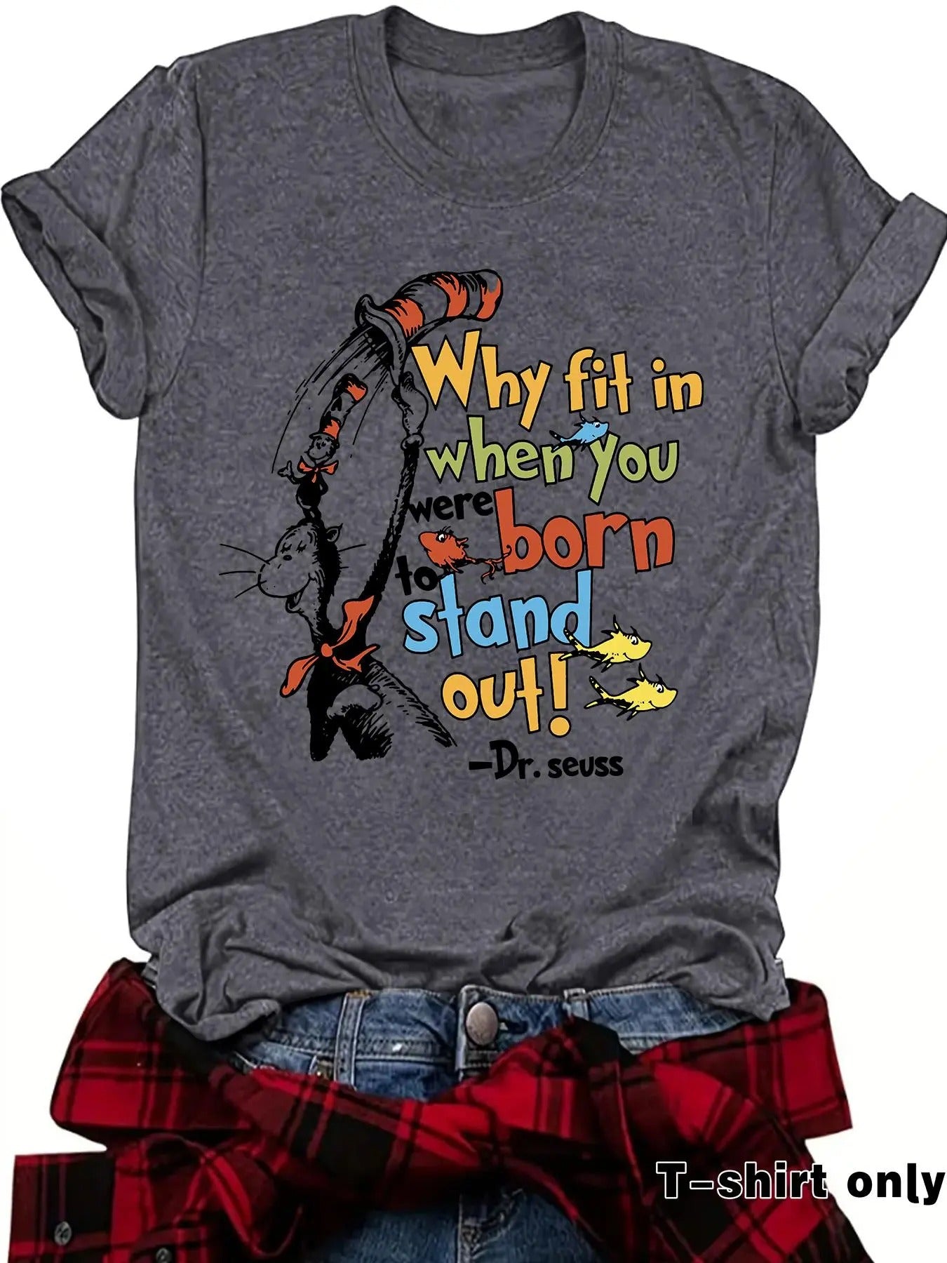 Women's Letter & Cartoon Print Round Neck Tee, Casual Short Sleeve Crew Neck T-shirt for Summer, Fashion Women's Top for...