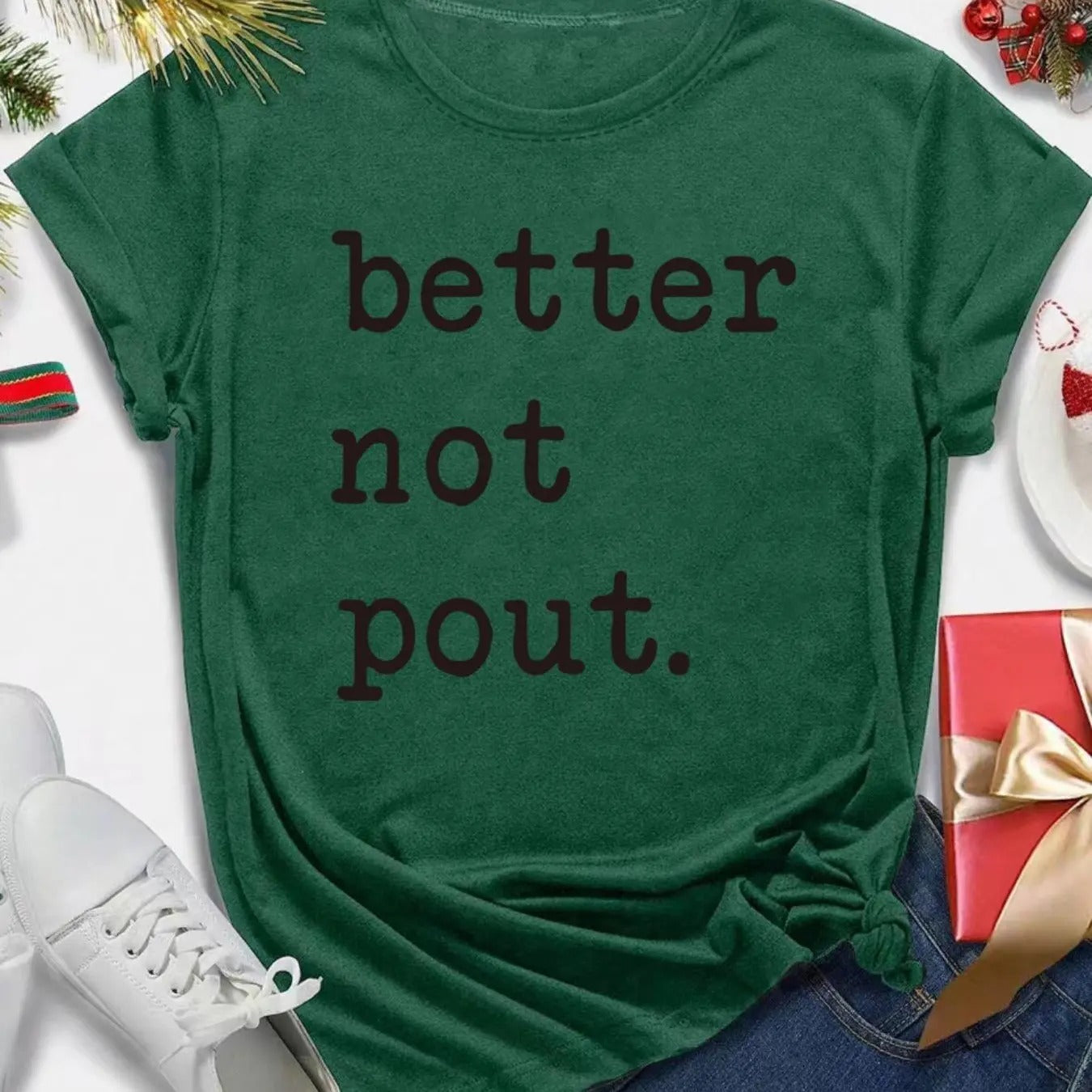 Women's Letter & Christmas Print Round Neck Tee, Casual Short Sleeve Crew Neck T-shirt for All Seasons, Fashion Women's...