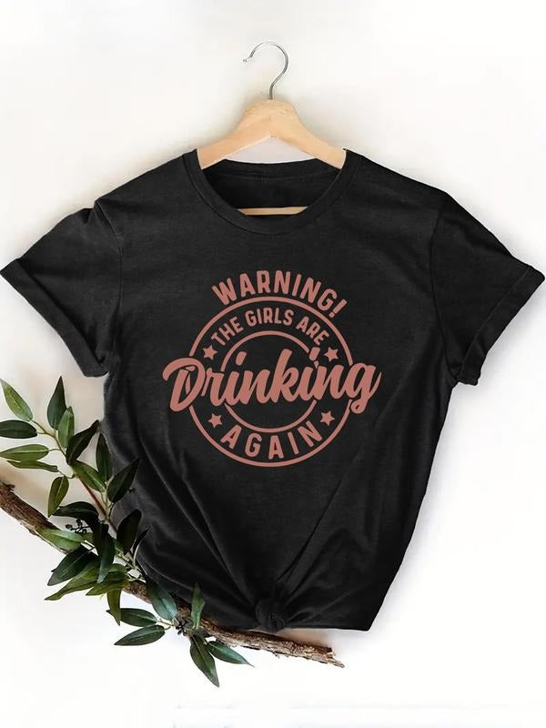 Women's Letter & Circle Print Round Neck Tee, Casual Short Sleeve T-Shirt for Daily Wear, Ladies Summer Outfit Hoodie,...