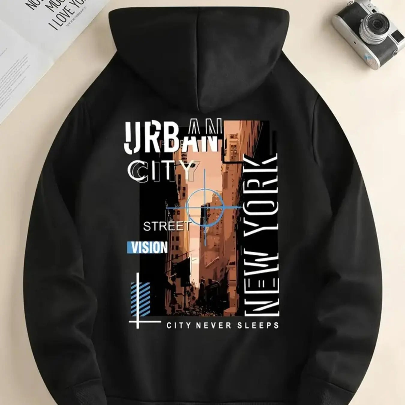 Women's Letter & City Print Drawstring Pocket Hoodie, Casual Long Sleeve Hooded Sweatshirt for Fall & Winter, Women's...