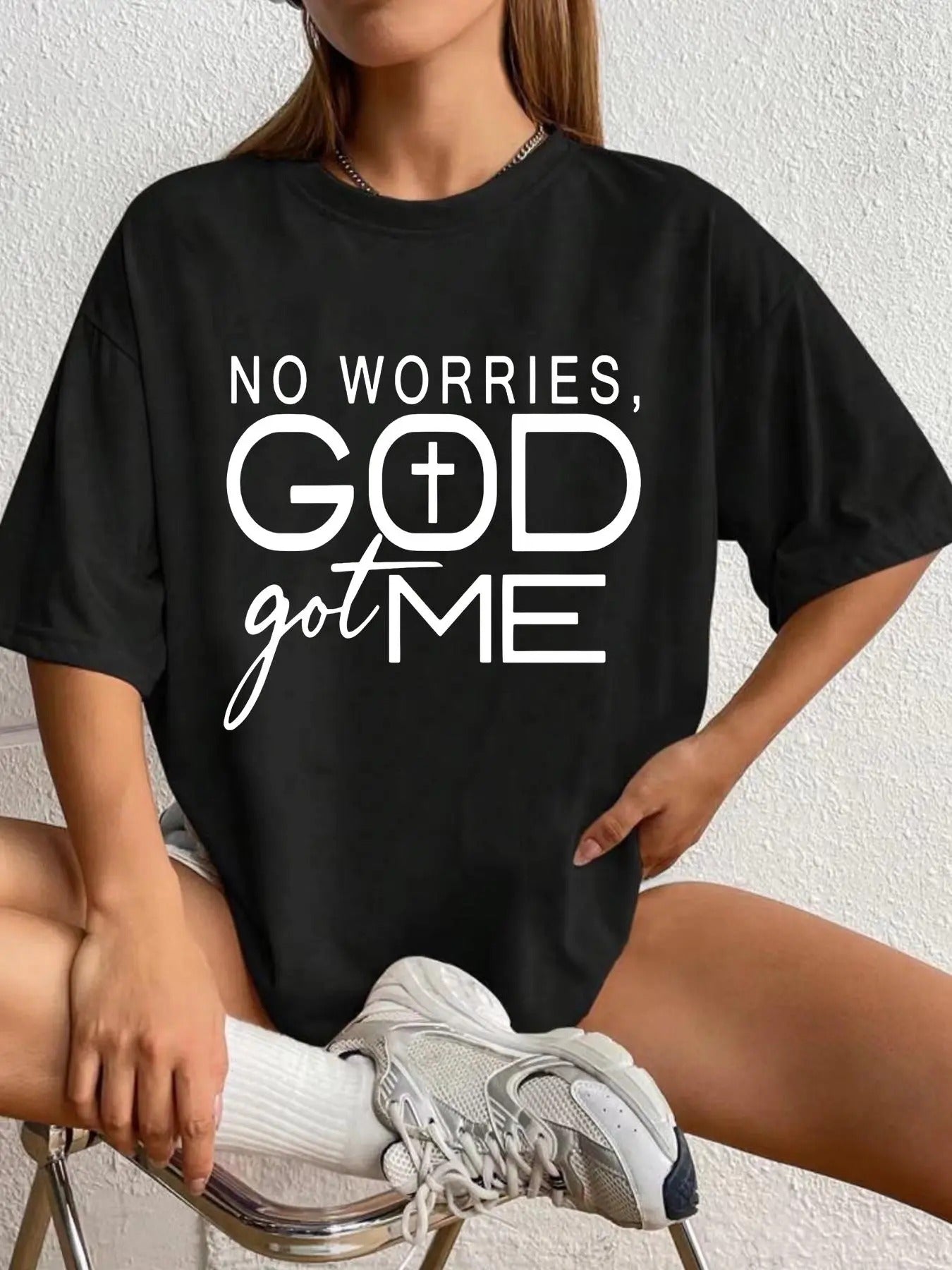 Women's Letter & Cross Print Round Neck Tee, Casual Crew Neck T-Shirt for Summer, Fashion Women's Top for Daily Wear...