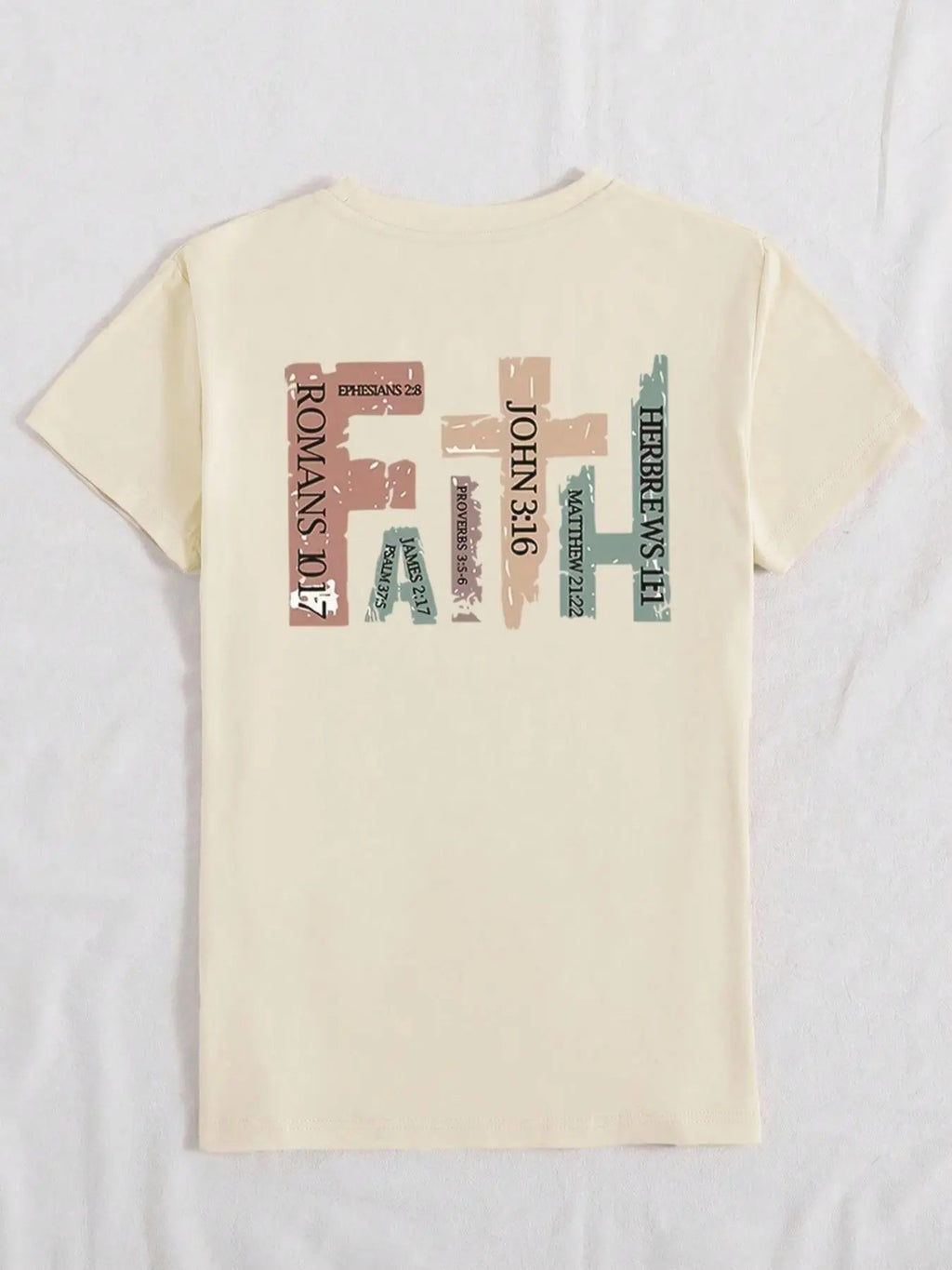 Women's Letter & Cross Print Round Neck Tee, Casual Short Sleeve Crew Neck T-Shirt for Summer, Fashion Women's Top for...