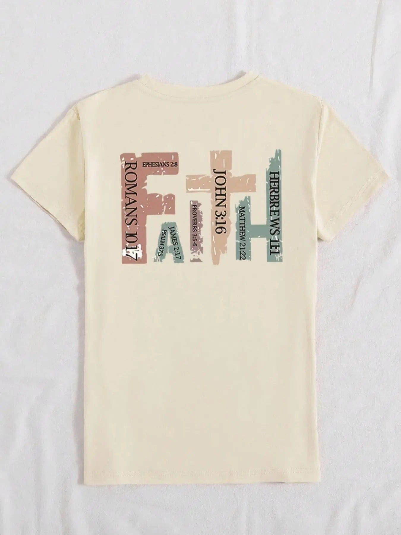 Women's Letter & Cross Print Round Neck Tee, Casual Short Sleeve Crew Neck T-Shirt for Summer, Fashion Women's Top for...