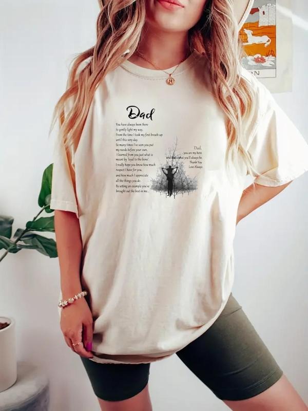 Women's Letter & Dad Print Round Neck Tee, Casual Short Sleeve Crew Neck T-shirt for Daily Wear, Ladies Clothes for All...