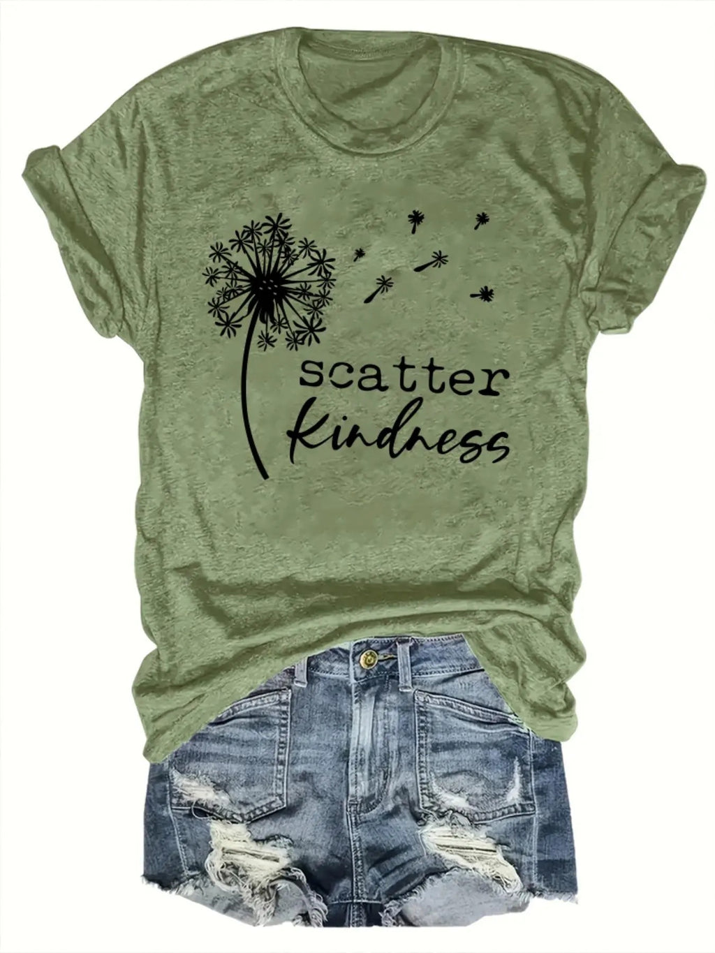 Women's Letter & Dandelion Print Round Neck Graphic Tee, Vintage Trendy Casual Short Sleeve T-shirt for Daily Wear,...