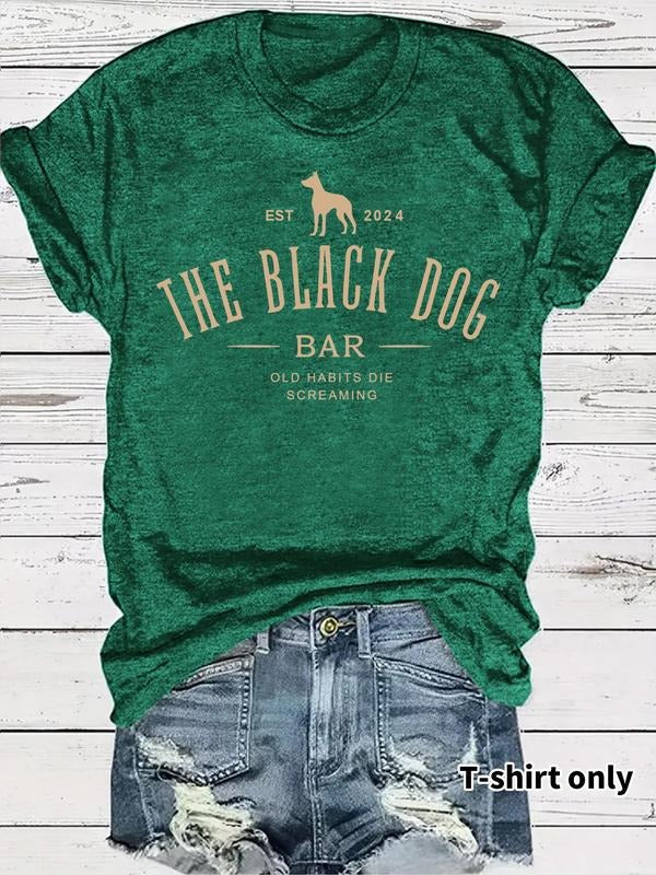 Women's Letter & Dog Print Round Neck Tee, Casual Short Sleeve Crew Neck T-shirt for Summer, Fashion Women's Top for...