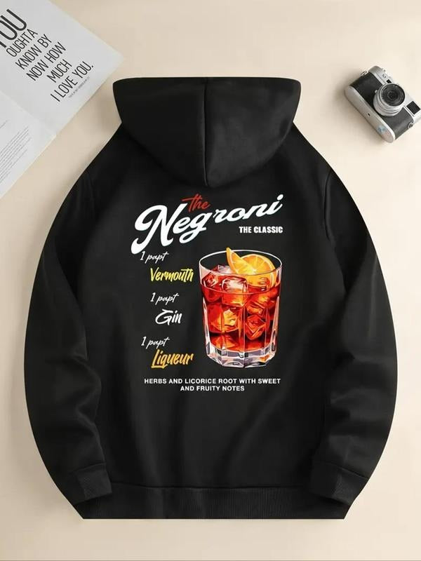 Women's Letter & Drink Print Drop Shoulder Thermal Lined Hoodie, Fashion Casual Drawstring Pocket Hooded Sweatshirt for...