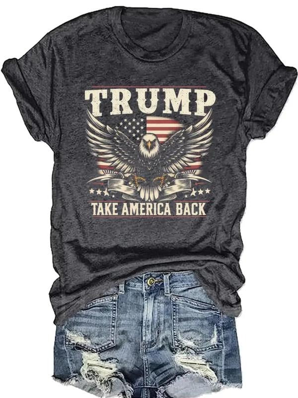 Women's Letter & Eagle Print Round Neck Tee, Casual Short Sleeve Crew Neck T-shirt for Daily Wear, Ladies Clothes for All...