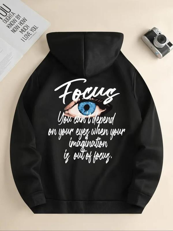 Women's Letter & Eye Print Hoodie, Casual Long Sleeve Hooded Sweatshirt for Daily Wear, Ladies Clothes for All Seasons...