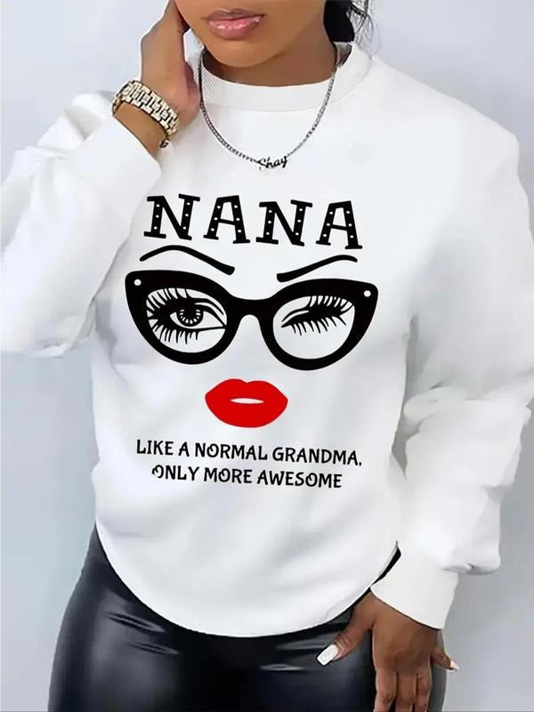 Women's Letter & Eyelash Print Crew Neck Sweatshirt, Casual Long Sleeve Pullover for Fall & Winter, Women's Clothes for...