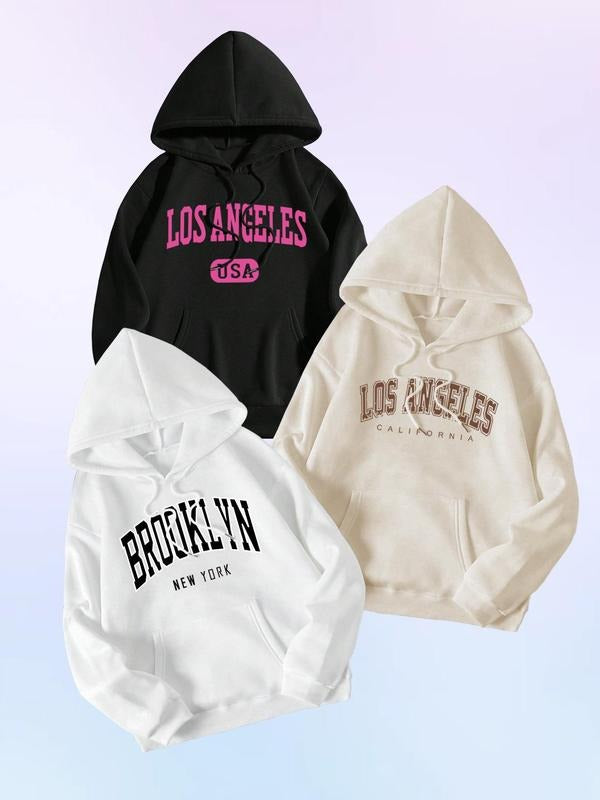 Women's Letter & Figure Print Drop Shoulder Hoodie, Fashion Casual Drawstring Pocket Hooded Sweatshirt for Daily Holiday...