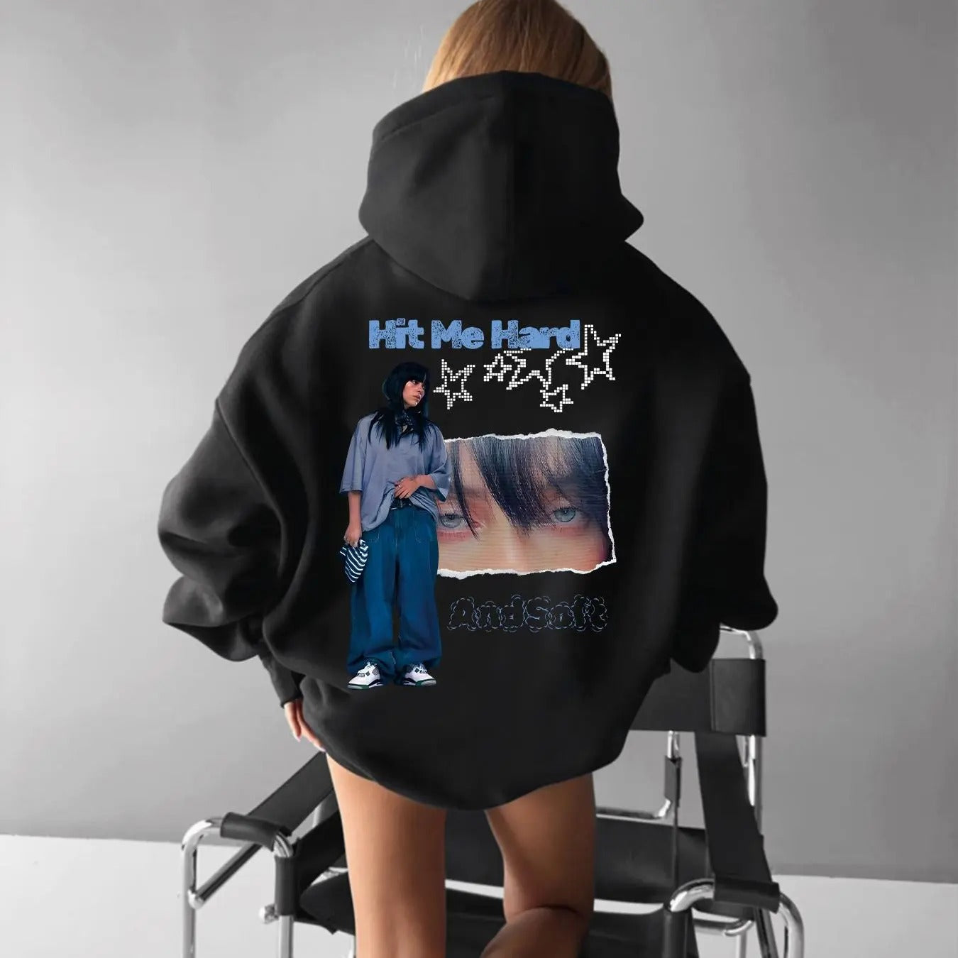 Women's Letter & Figure Print Drop Shoulder Hoodie, Fashion Casual Drawstring Pocket Hooded Sweatshirt for Daily Holiday...