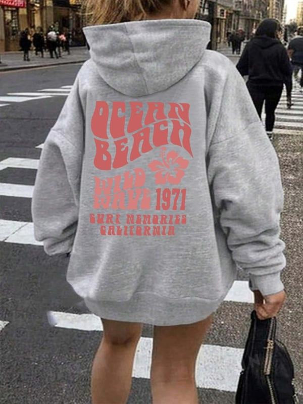 Women's Letter & Figure Print Drop Shoulder Hoodie, Fashion Casual Drawstring Pocket Hooded Sweatshirt for Daily Holiday...
