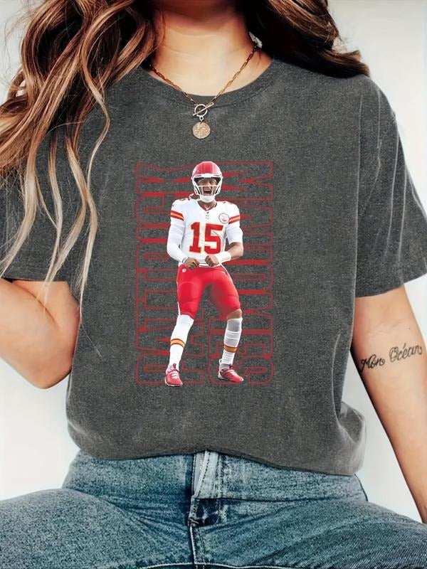 Women's Letter & Figure Print Drop Shoulder Tee, Casual Short Sleeve Round Neck T-shirt for   Summer , Women's Top for...