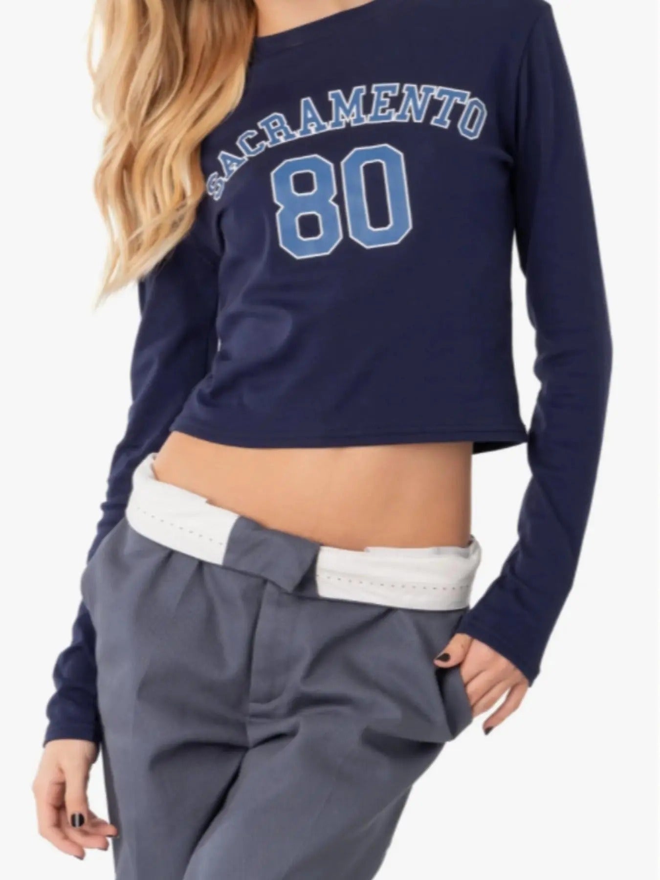 Women's Letter & Figure Print Round Neck Crop Tee, Vintage Trendy Casual Long Sleeve T-shirt for Daily Wear, Ladies...