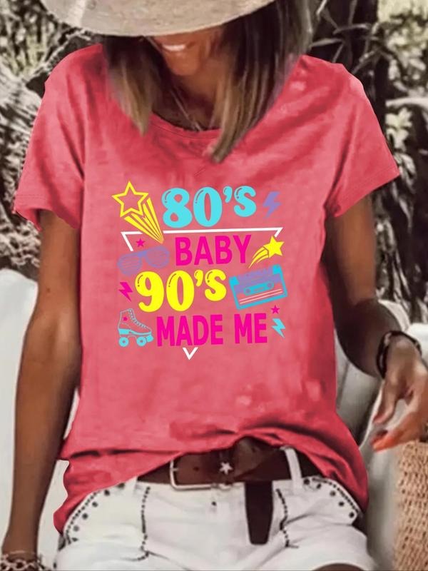 Women's Letter & Figure Print Round Neck Graphic Tee, Vintage Trendy Casual Short Sleeve T-shirt for Daily Wear, Ladies...