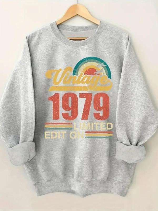 Women's Letter & Figure Print Round Neck Sweatshirt, Casual Long Sleeve Pullover for Fall & Winter, Women's Clothes for...