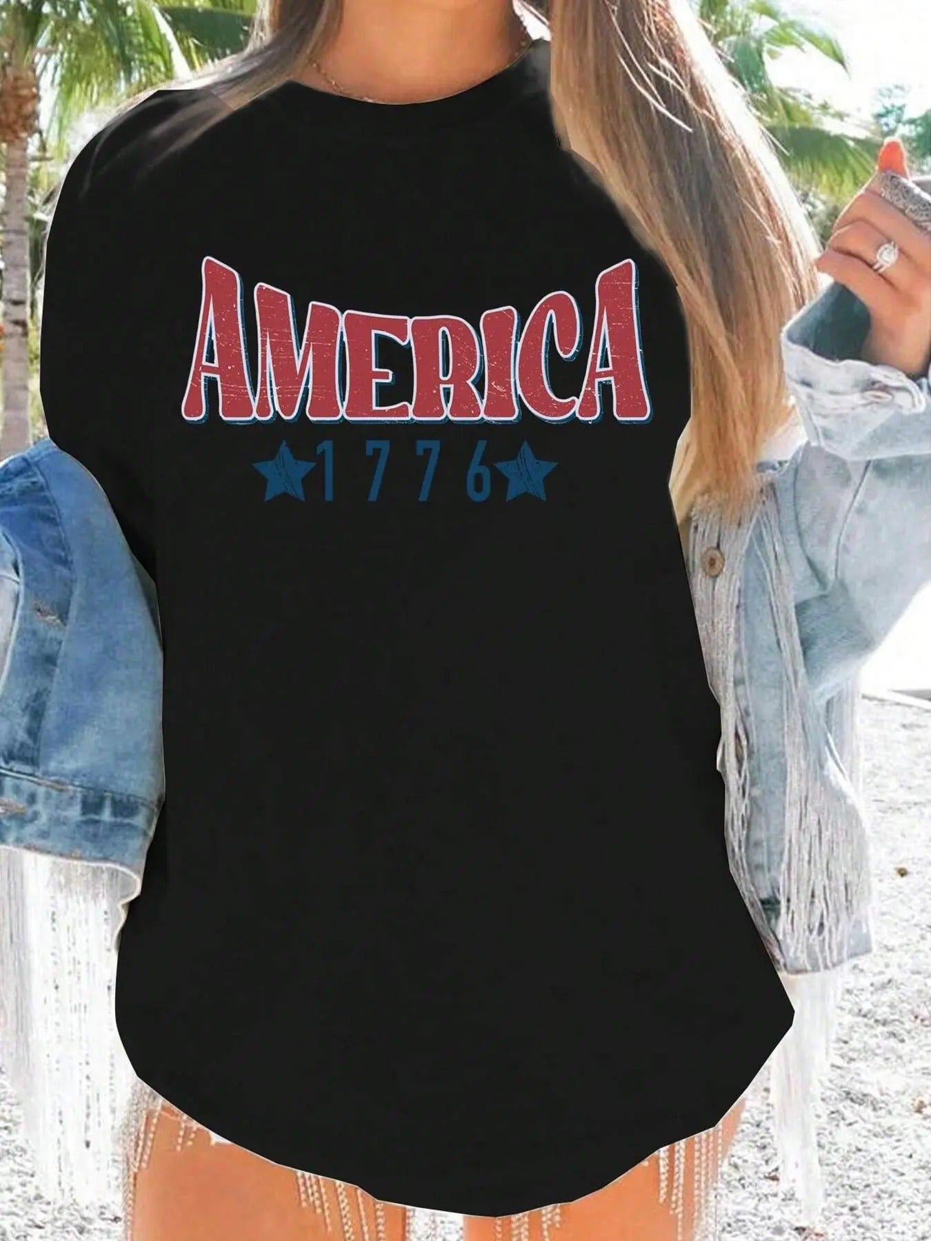 Women's Letter & Figure Print Round Neck Tee, Casual Drop Shoulder Half Sleeve T-shirt for Daily Wear, Ladies All Seasons...