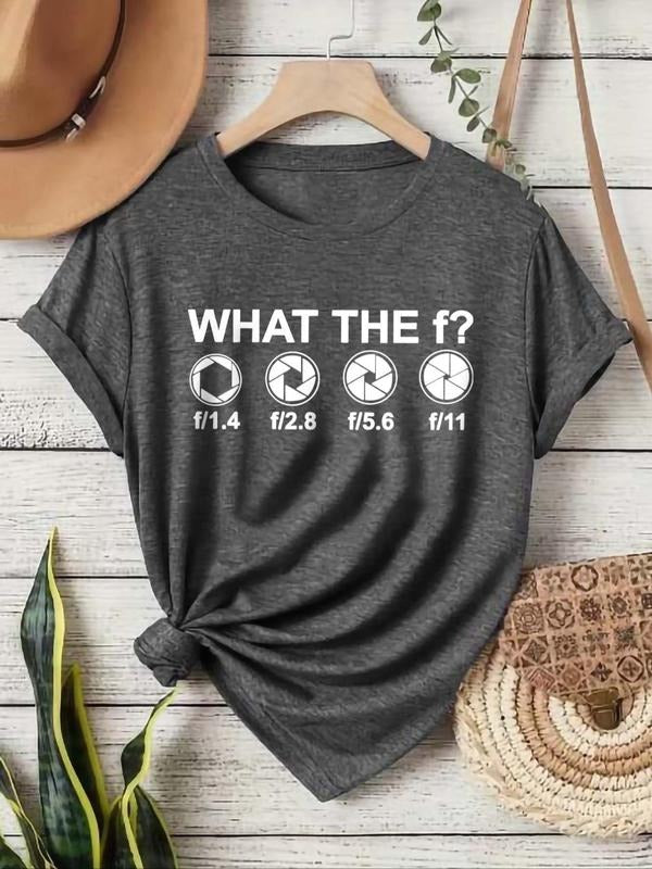 Women's Letter & Figure Print Round Neck Tee, Casual Short Sleeve T-shirt for Summer, Fashion Women's Top for Daily Wear...