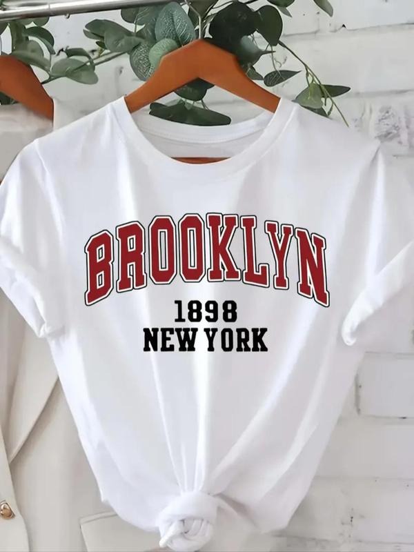 Women's Letter & Figure Print Round Neck Tee, Vintage Trendy Casual Short Sleeve T-shirt for Daily Wear, Ladies Summer...