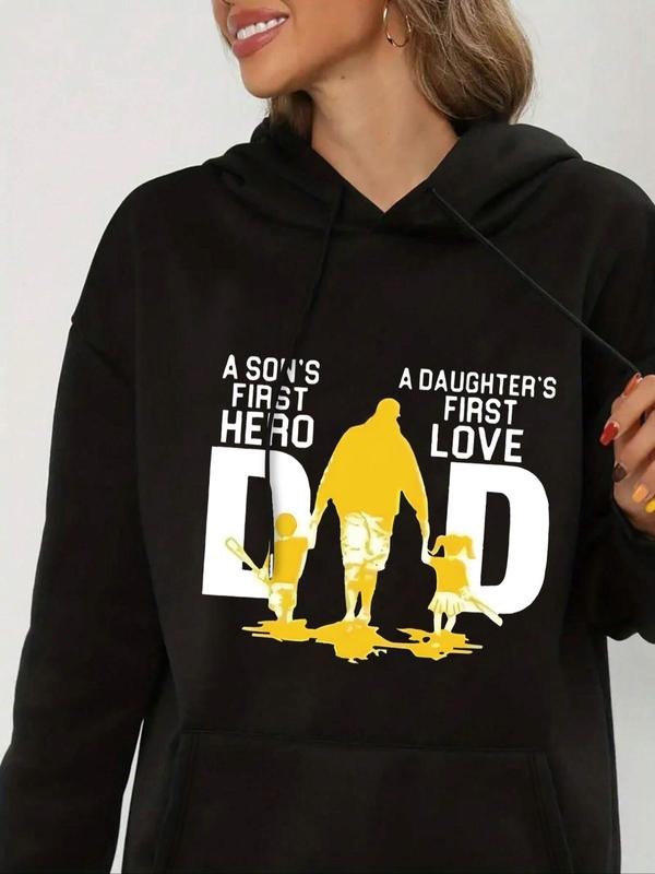 Women's Letter & Figure Print Thermal Lined Drop Shoulder Hoodie, Fashion Casual Drawstring Pocket Hooded Sweatshirt for...