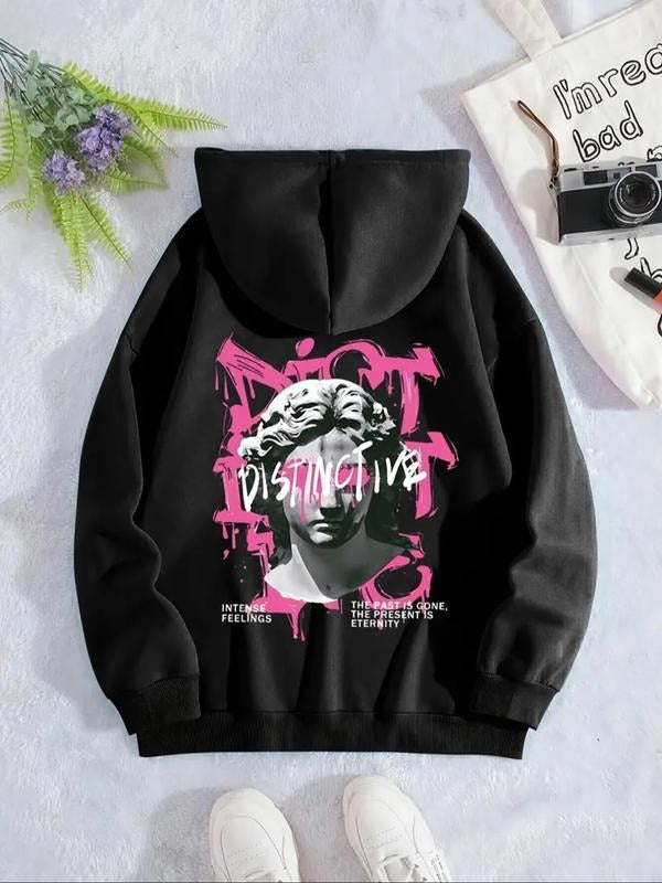 Women's Letter & Figure Print Thermal Lined Hoodie, Fashion Casual Drawstring Pocket Hooded Sweatshirt for Daily Holiday...
