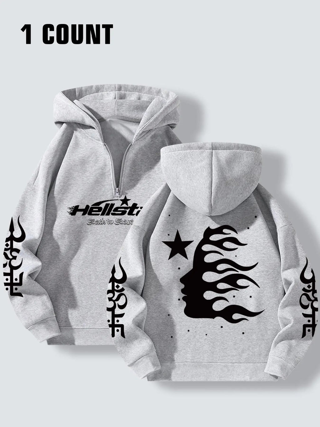 Women's Letter & Fire Print Half Zip Up Hoodie, Casual Long Sleeve Hooded Sweatshirt for Fall & Winter, Fashion Ladies'...
