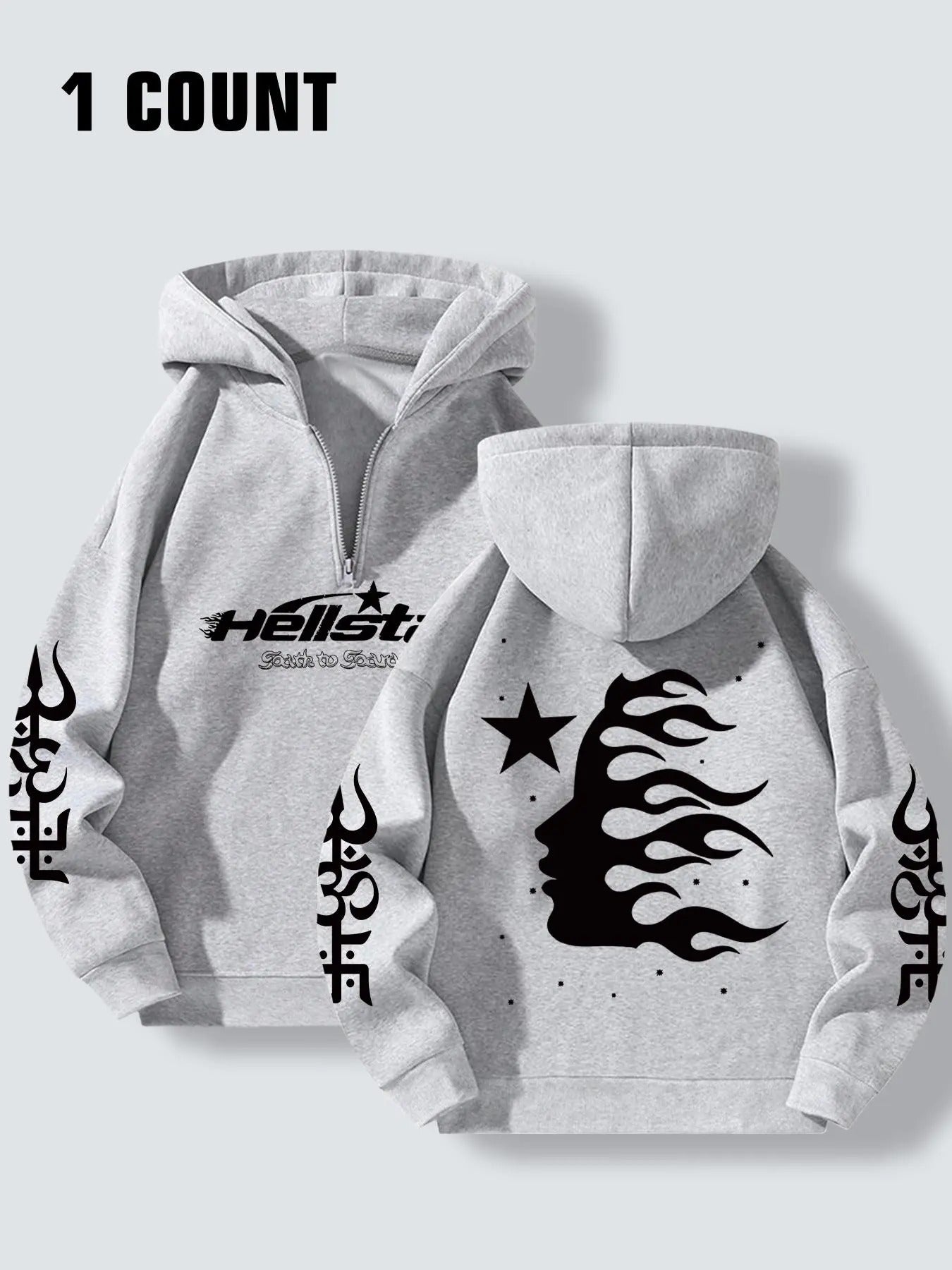 Women's Letter & Fire Print Half Zip Up Hoodie, Casual Long Sleeve Hooded Sweatshirt for Fall & Winter, Fashion Ladies'...