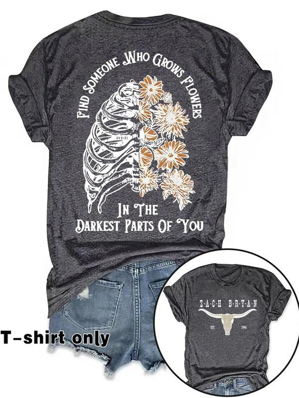 Women's Letter & Floral Print Round Neck Tee, Casual Short Sleeve Crew Neck T-shirt for Summer, Fashion Women's Top for...