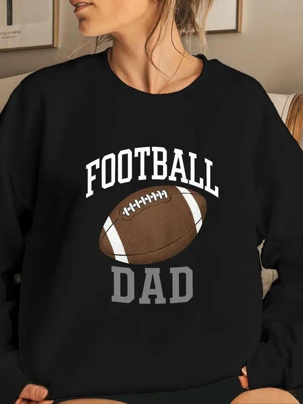 Women's Letter & Football Print Drop Shoulder Sweatshirt, Casual Long Sleeve Round Neck Pullover for Fall & Winter,...