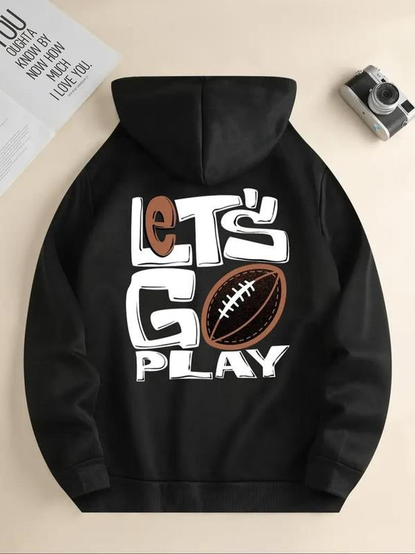 Women's Letter & Football Print Hoodie, Casual Long Sleeve Hooded Sweatshirt for Fall & Winter, Women's Clothes for Daily...