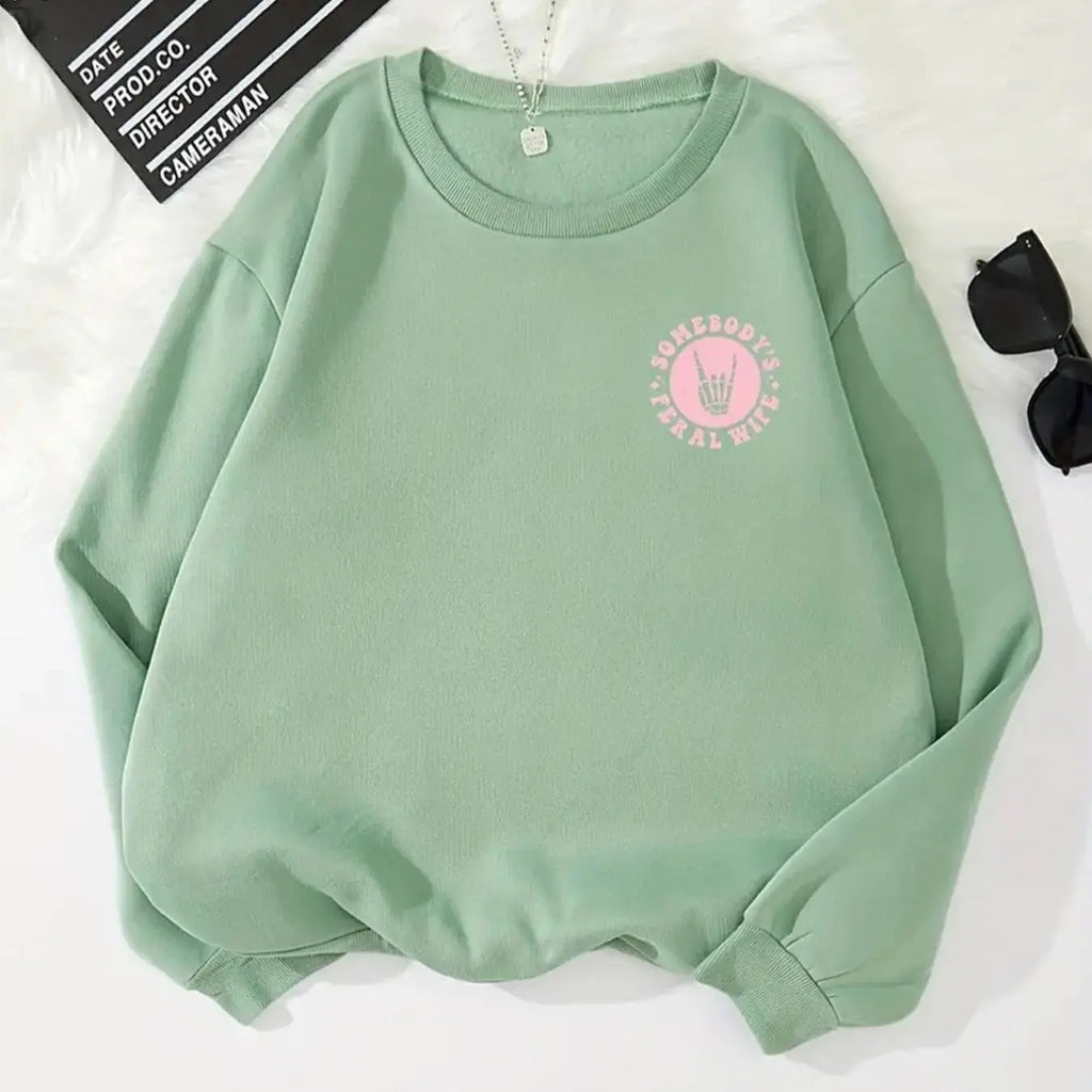 Women's Letter & Geometric Print Crew Neck Sweatshirt, Casual Long Sleeve Pullover for Fall & Winter, Women's Clothes for...
