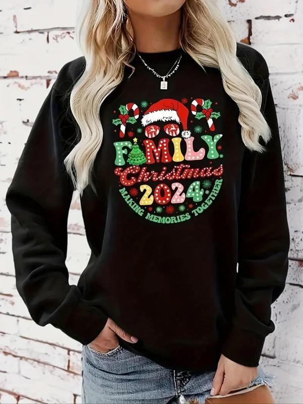 Women's Letter & Geometric Print Crew Neck Sweatshirt, Casual Long Sleeve Pullover for Fall & Winter, Women's Clothes for...