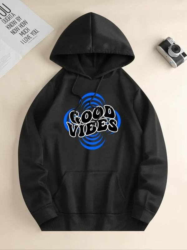 Women's Letter & Geometric Print Drawstring Hoodie, Casual Long Sleeve Hooded Sweatshirt for Fall & Winter, Women's...