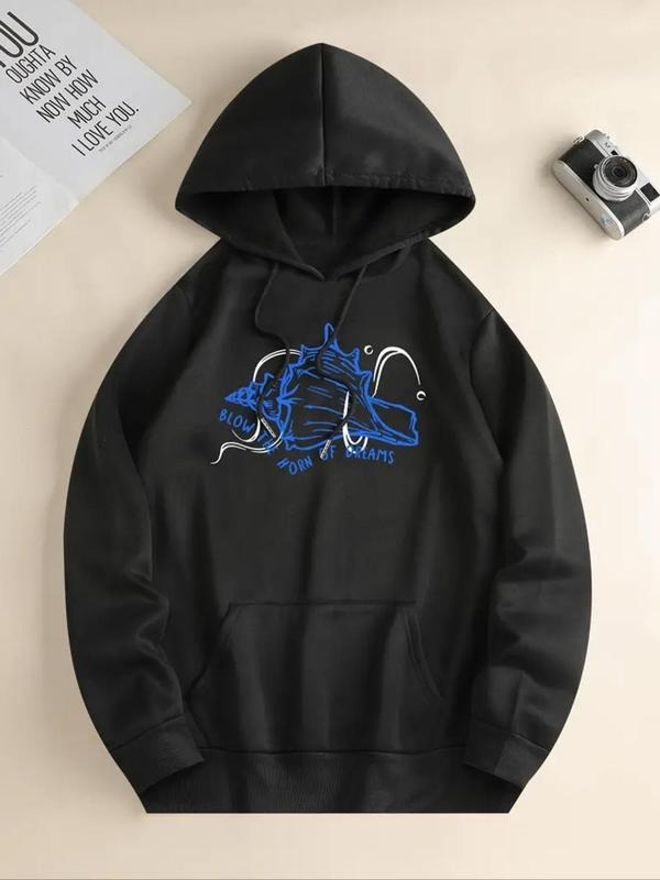Women's Letter & Geometric Print Drawstring Hoodie, Casual Long Sleeve Hooded Sweatshirt for Fall & Winter, Women's...
