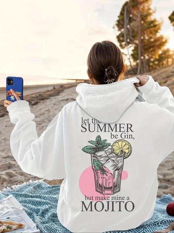 Women's Letter & Geometric Print Drawstring Hoodie, Casual Long Sleeve Hooded Sweatshirt for Fall & Winter, Women's...