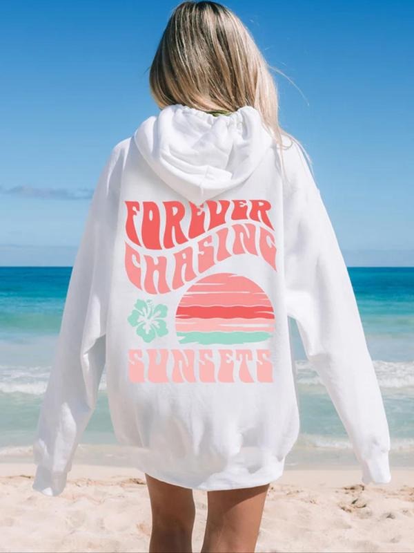 Women's Letter & Geometric Print Hoodie, Casual Long Sleeve Hooded Sweatshirt for Fall & Winter, Women's Clothes for...