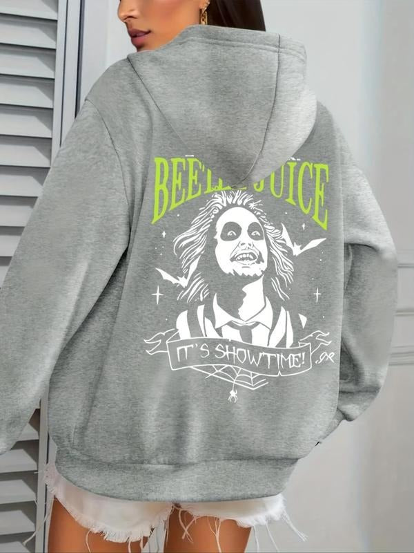Women's Letter & Girl Print Drop Shoulder Hoodie, Fashion Casual Drawstring Pocket Hooded Sweatshirt for Daily Holiday...