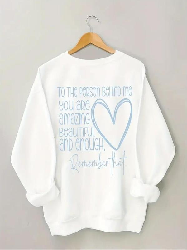 Women's Letter & Heart Print Drop Shoulder Sweatshirt, Casual Long Sleeve Round Neck Pullover for Fall & Winter, Women's...