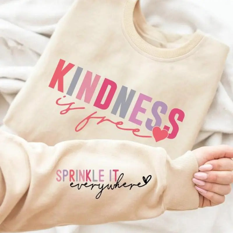 Women's Letter & Heart Print Drop Shoulder Sweatshirt, Casual Long Sleeve Round Neck Pullover for Spring & Fall, Women's...