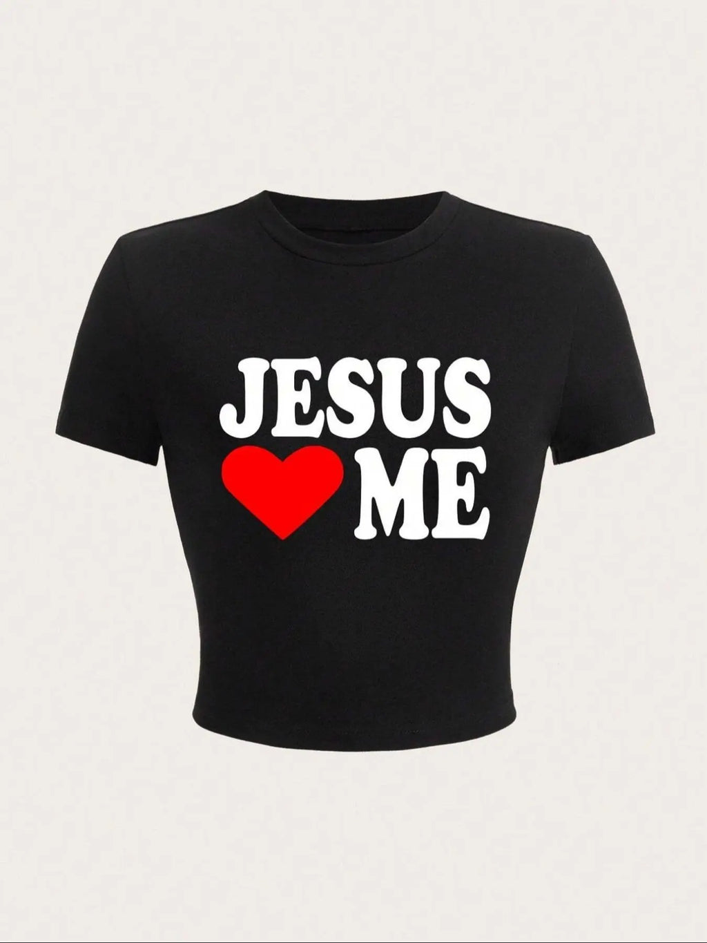 Women's Letter & Heart Print Round Neck Crop Tee, Trendy Casual Short Sleeve Crew Neck T-shirt for Daily Wear, Ladies...