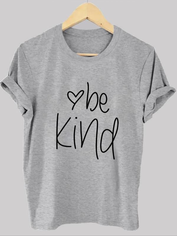 Women's Letter & Heart Print Round Neck Graphic Tee, Vintage Trendy Casual Short Sleeve T-shirt For Daily Wear, Ladies...